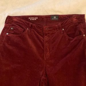 AG burgundy velvet stevie slim straight ankle pants 28r